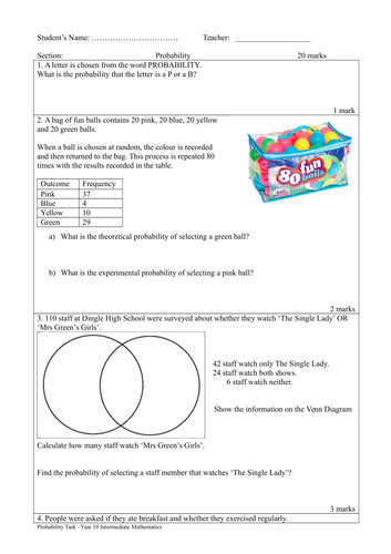 Probability Yr 10 Intermediate NSW Australian Curriculum