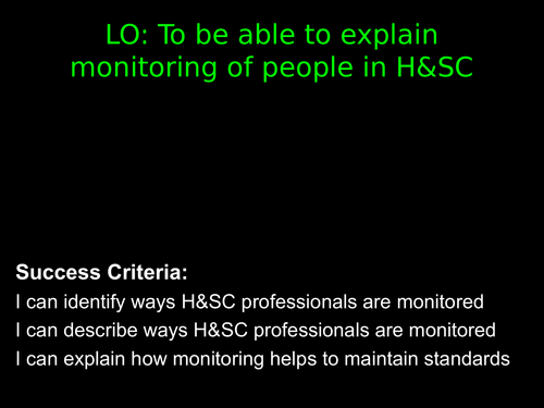 Monitoring Work of People in H&SC (A3) BTEC Health and Social Care Unit 2 Level 3