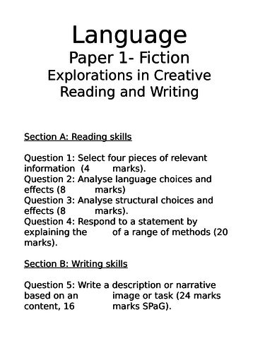 AQA Language Paper 1 and Paper 2 Guides- easy to print