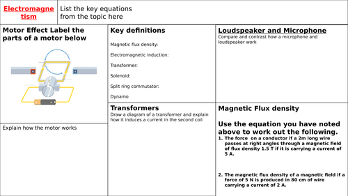 Electromagnetism broadsheet AQA Physics (new spec 2017)
