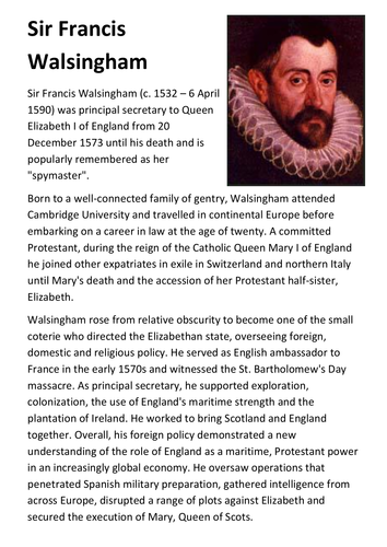 Sir Francis Walsingham Handout