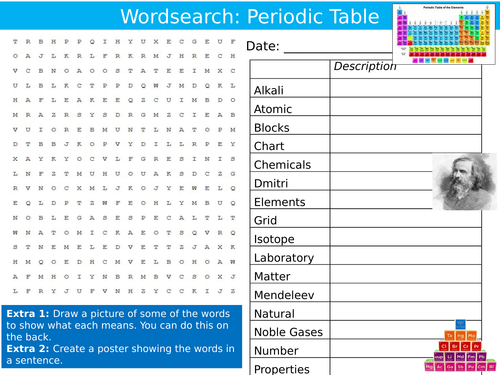 8 x THE PERIODIC TABLE Starter Activities Science Keywords KS3 GCSE Wordsearch Crossword Cloze
