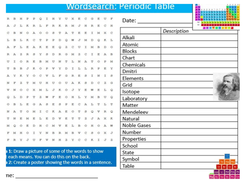 The Periodic Table Wordsearch Science Starter Keywords Activity KS3 GCSE Cover Homework
