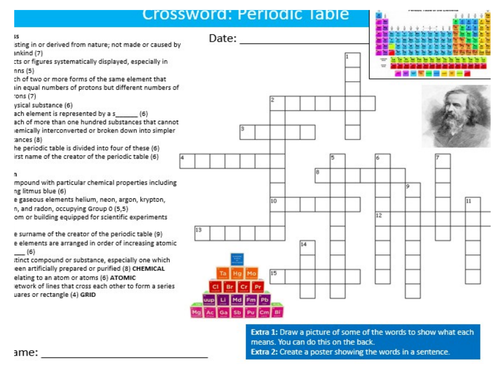 The Periodic Table Crossword Science Starter Keywords Activity KS3 GCSE Cover Homework