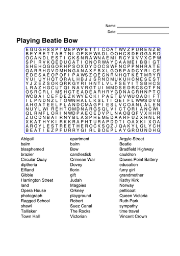 Playing Beatie Bow - Word Search