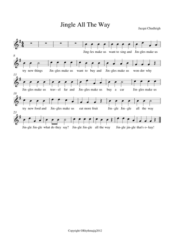 Jingle All the Way- sheet music, song, backing track, lyrics and composition activity