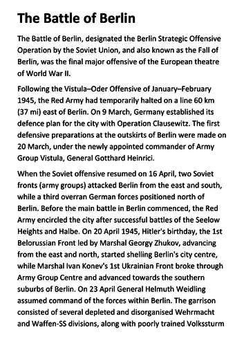 The Battle of Berlin Handout