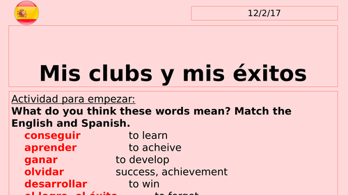 GCSE Spanish Viva Unit 2 Module 5 Edexcel (Mis clubs y mis éxitos)