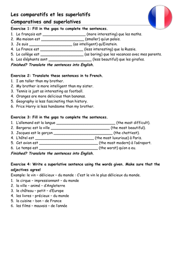 KS3 French Comparatives and superlatives