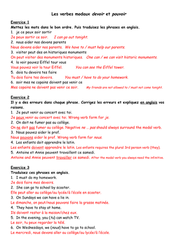 French modal verbs pouvoir and devoir