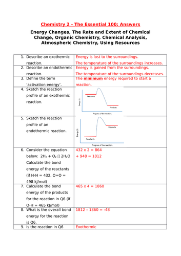 GCSE Chemistry 2 Essential 100 Revision Questions and Answers (New Spec 2018)