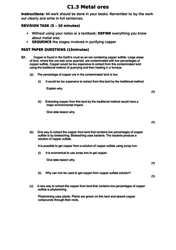 AQA Chemistry C1 Revision tasks (old specification)