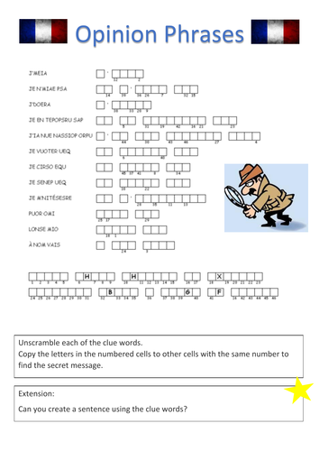 GCSE French - Starters to drill opinion phrases and important verbs