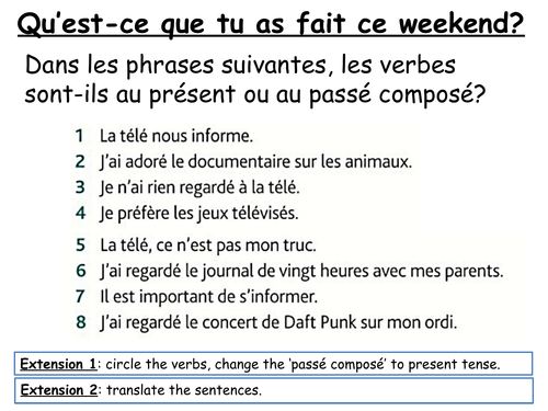 GCSE AQA Qu’est-ce que tu as fait ce weekend