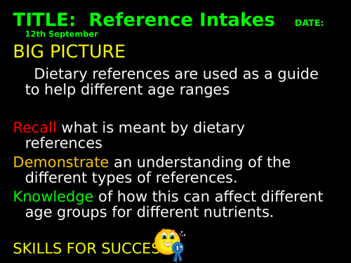 Reference intakes RDAs