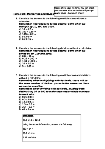 multiplying and dividing with decimals teaching resources