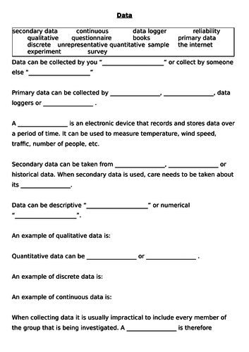 Data Vocabulary - Fill the gaps keywords