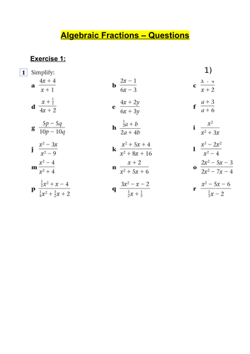 Algebraic division - Questions | Teaching Resources