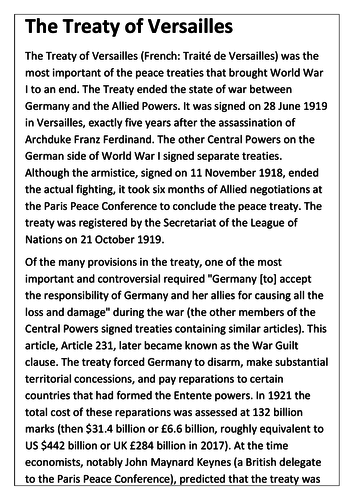 The Treaty of Versailles Handout