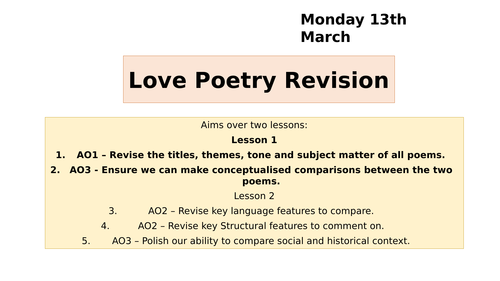 AQA GCSE Relationships poetry - two revision lessons