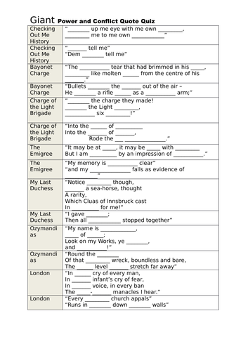 'Power and Conflict' Quote Quiz
