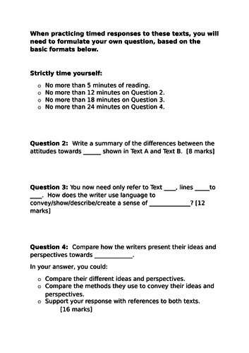 Paper 2 English Language Pairs Of Texts For Exam Practice Teaching Resources