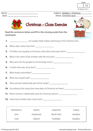 Cloze Activity - Christmas