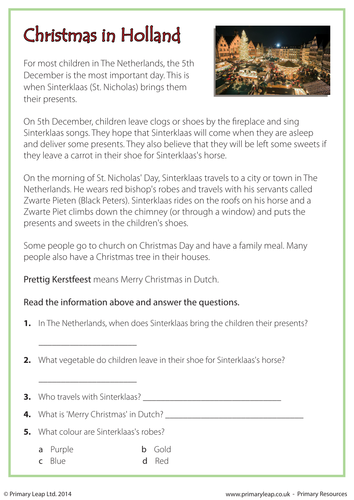 Reading Comprehension - Christmas in Holland | Teaching Resources