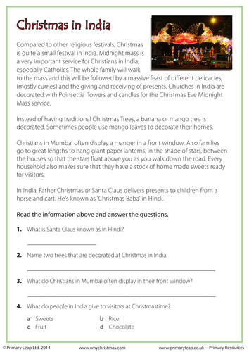 Reading Comprehension - Christmas in India