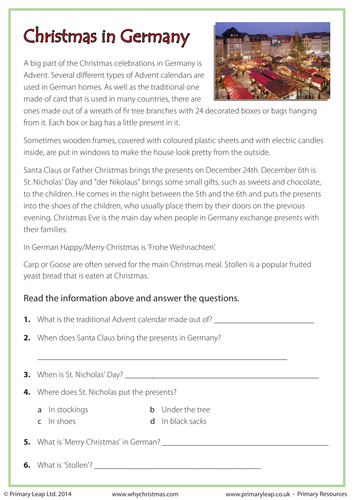 Reading Comprehension - Christmas in Germany