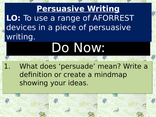 Introduction to AFORREST and Persuasive Speeches