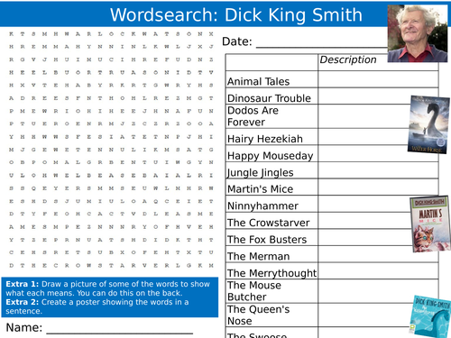 Dick King Smith Books Wordsearch Author English Literature Settler Activity Cover Lesson