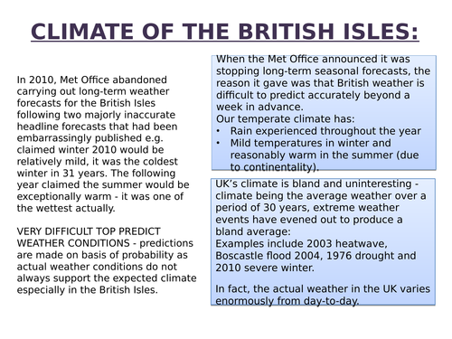 A LEVEL GEOGRAPHY CLIMATE OF BRITISH ISLES REVISION NOTES