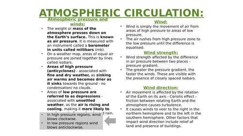 A LEVEL GEOGRAPHY GLOBAL ATMOSPHERIC CIRCULATION MODEL