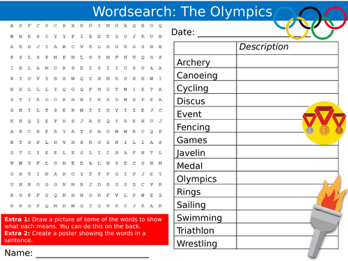 Olympics Wordsearch PE Sport Games Settler Activity Cover Lesson