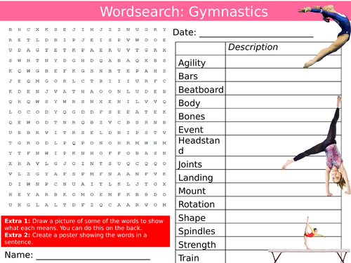 Gymnastics Wordsearch Fitness PE Sport Settler Activity Cover Lesson