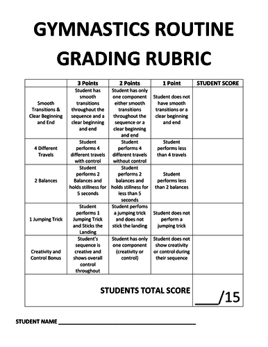 Gymnastics "Create Your Own Routine" Worksheet