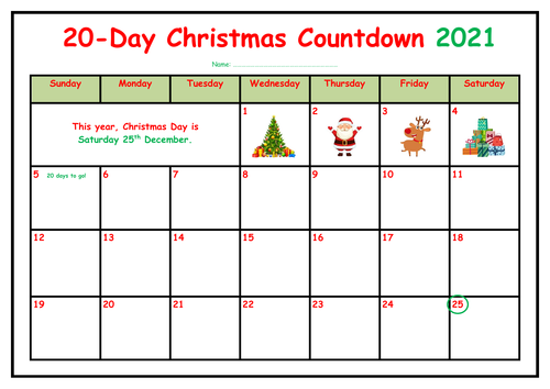 20 Day Christmas Countdown 2021 Teaching Resources