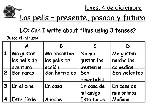 Spanish - Films, 3 Tenses lesson powerpoint