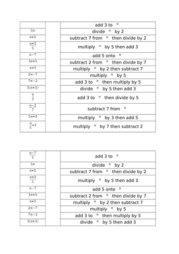 Worded Expressions match up
