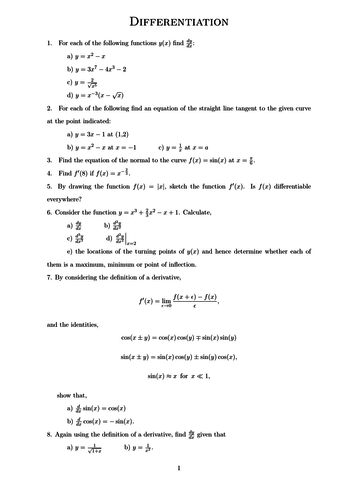 Differentiation A-Level Worksheet