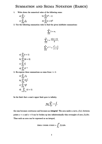 Summation Worksheet (Leading to Integration)