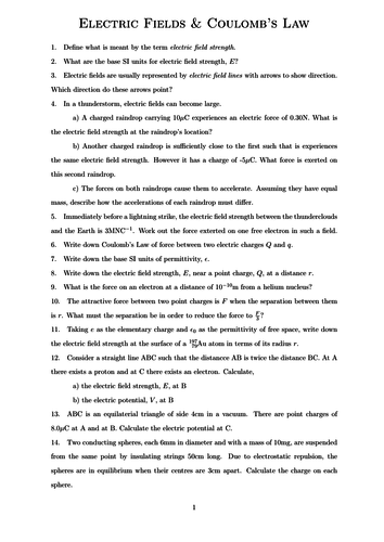 Electric Fields Worksheet