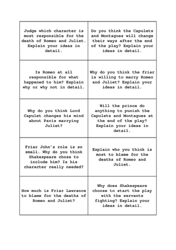 Romeo and Juliet GCSE Revision Board Game