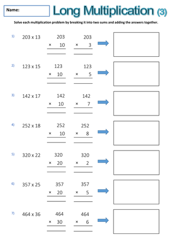 long multiplication worksheets teaching resources