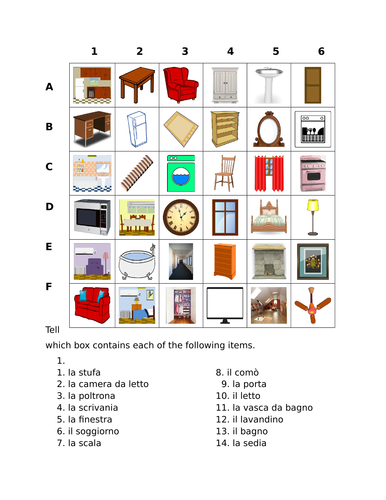 Casa (House in Italian) Find it Worksheet