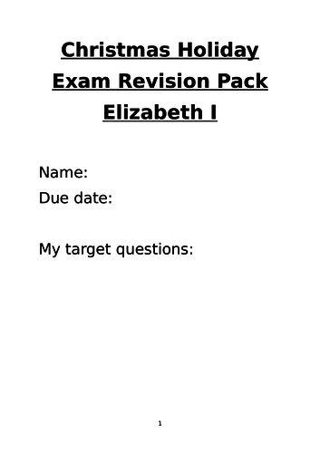 Elizabeth I- Eduqas Exam Revision Pack