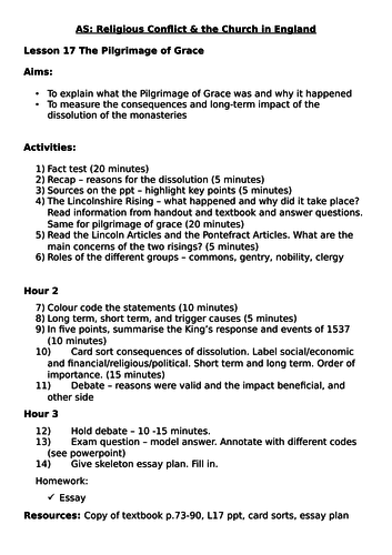 AQA A Level History The Pilgrimage of Grace