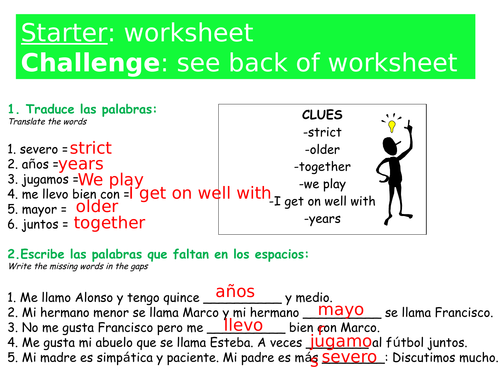 Spanish KS3 - HL sophisticated language - FAMILY - Observation lesson