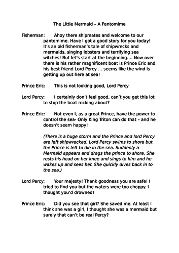 Pantomime Script of Little Mermaid KS1 KS2 up to 40 performers